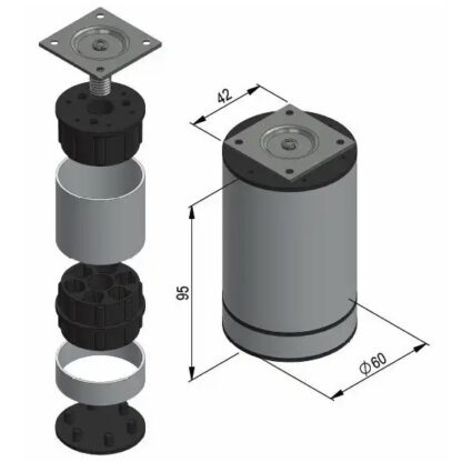 Design møbelben, sett med 4, farge: alusølv, diameter: ⌀60 mm (2-3/8"), av SISO - Bilde 3