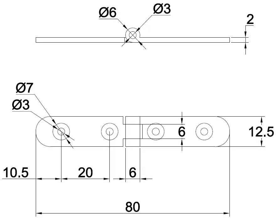 Sett med 2 hengsler 80 mm (3-5/32") x 12,5 mm (1/2") laget av messing for sammenleggbare bord, møbler osv. Møbelhengsel, bordhengsel 15.11.215-1 fra SISO Danmark - Bilde 2