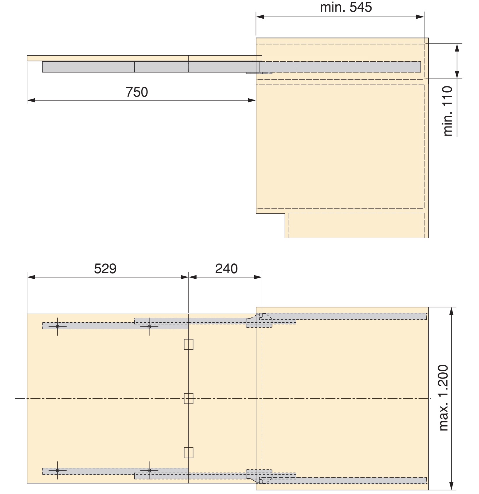 Høykvalitets uttrekkbart bordbeslag, 750 mm (29-17/32"), 2046369. Robust uttrekkbart bord for kjøkkenskap, bunnskap, kjøkkenmøbler, uttrekkbare bord, sammenleggbare bord og mye mer, fra EMUCA - Bilde 3