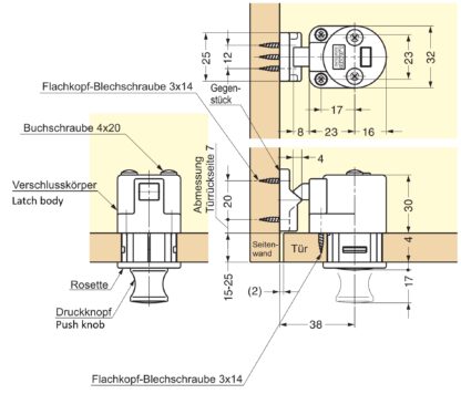 Trykknapp av høy kvalitet med håndtaksfunksjon, laget av sinklegering (ZDC), overflate: gullfarget, blank polert, finish: firkantet, DPL-SQ-G. Solid trykknapp for bobil, båt og mye mer, av Sugatsune / LAMP® (Japan) - Bilde 5