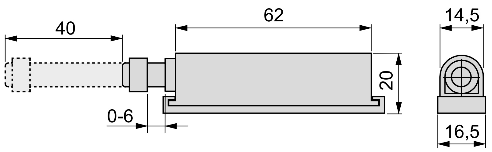 2 stk. elegant trykknapp, overflate: grå, 62 mm (2-7/16"), versjon: ikke-magnetisk, 2033821. Solid push-to-open-lukking for møbeldører, skapdører, klaffer og mye mer, fra EMUCA - Bilde 2