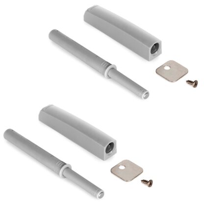 2 stk elegant trykklås, med monteringshus, overflate: grå, versjon: magnetisk, 1900321. Stabil push-to-open døråpner for møbeldører, skapdører, klaffer og mye mer, fra EMUCA