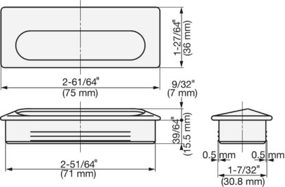 Håndtakskopp i rustfritt stål SUS304 for innsetting, svart, 75 mm (2-15/16") UT-75. Innsettbart håndtaksskall i rustfritt stål laget av rustfritt stål V2A, satengmatt, for skuffer, skap, fuktige miljøer, skip, båter av Sugatsune / LAMP® (Japan) - Bilde 3