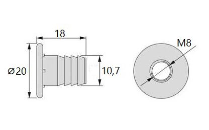 20 stk høykvalitets press-fit mutter med innvendig gjenge M8, laget av stål, overflate: galvanisert, 20 mm (25/32"), 8029105. Praktisk innstikkshylse med krage for møbeltilkoblinger og mye mer, fra EMUCA - Bilde 2