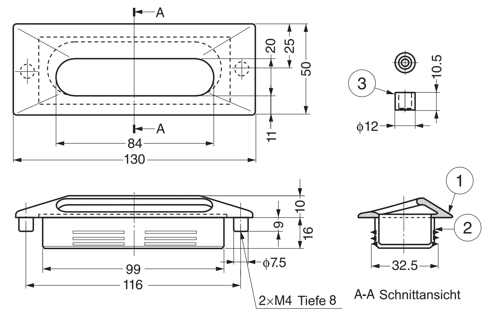 Høykvalitets rektangulært håndtaksskall laget av solid sinklegering, overflate: hvit bronse, satengmatt, 130 mm (5,2") UTZ-130WB. Møbelhåndtak UTZ-130WB for skuff, skap, kontormøbler, soveromsmøbler, kjøkkenmøbler, av Sugatsune / LAMP® (Japan) - Bilde 2