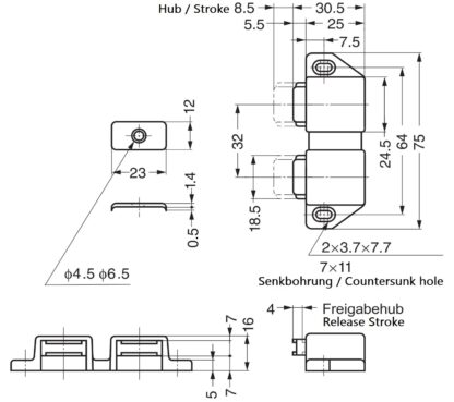 bordplate, overflate: brun, 25 mm (63/64"), versjon: med 2 stempler, ML-30WBR. Dobbel døråpner for møbeldører, skapdører og mye mer, av Sugatsune / LAMP® (Japan) - Bilde 2