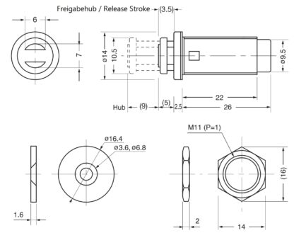 2 stk magnetiske snaplåser, med M11 gjenger, inkl. Push-to-open døråpner for metallplater, trepanel, vedlikeholdsdør, metallskap og mye mer, av Sugatsune / LAMP® (Japan) - Bilde 2