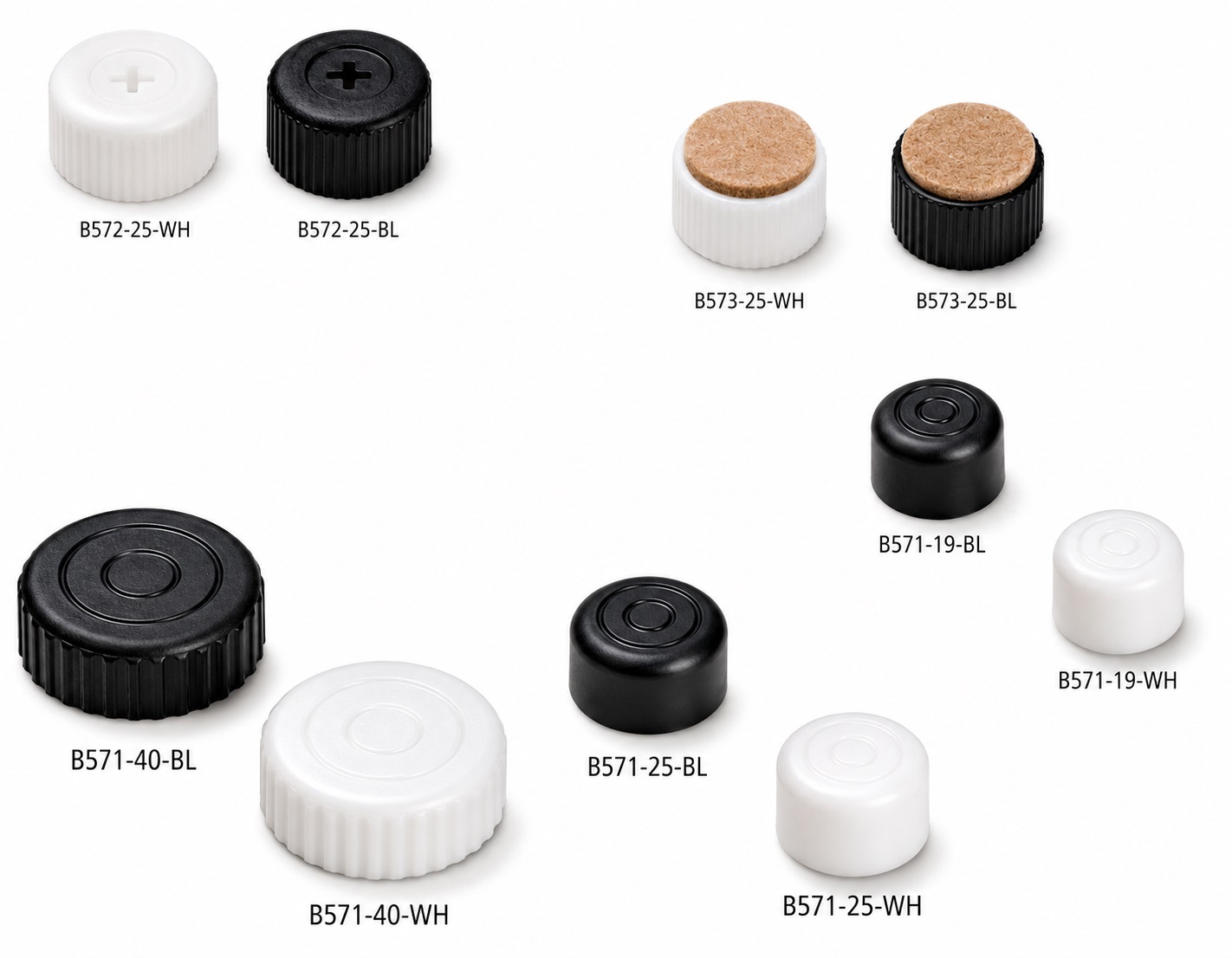 4 solide møbler, lastekapasitet: 600 kg (1323 lbs), overflate: svart, ⌀25 mm (63/64"), versjon: med filtpute, B573-25-BK. Justerbar base for møbler, bord, skap, bordben og mye mer, av Kojima (Japan) - Bilde 4