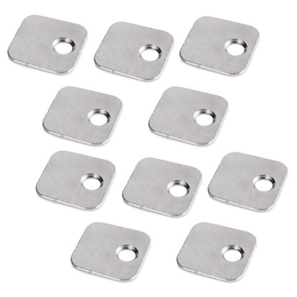 10 stk firkantet benkeplate med off-center hull, overflate: nikkelbelagt, 20 mm (25/32"), 1050007. motstykke med sideveis forskjøvet perforering for magnetiske låser, push-to-open og mye mer, av EMUCA