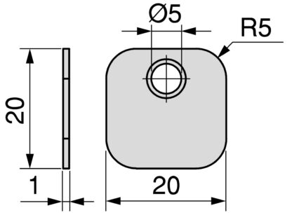 10 stk firkantet benkeplate med off-center hull, overflate: nikkelbelagt, 20 mm (25/32"), 1050007. motstykke med sideveis forskjøvet perforering for magnetiske låser, push-to-open og mye mer, av EMUCA - Bilde 2