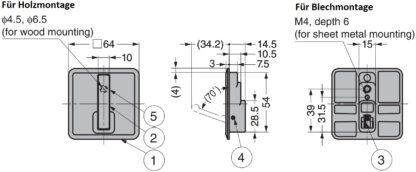 Høykvalitets firkantet fjærhengslet krok for innfelling, overflate: forkrommet, 64 mm (2,6″), NF-K64-CR. Firkantet sammenleggbar krok med automatisk lukking, for småhus, bobil, yacht og mye mer, fra Sugatsune / LAMP® (Japan) - Bilde 5