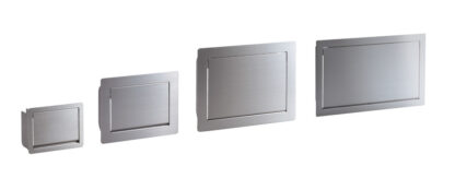 Høykvalitets rektangulær søppelklaff for vertikal installasjon, med myk lukking, laget av rustfritt stål, overflate: svart, 234 mm (9,3″), AZ-GD230-BL. Søppelklaff i rustfritt stål, for catering og mye mer, fra Sugatsune / LAMP® (Japan) - Bilde 5