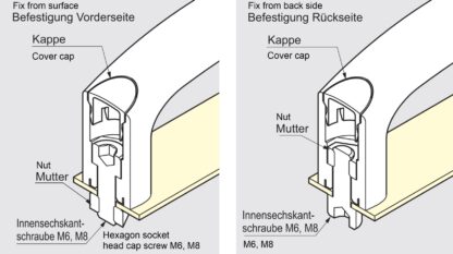 Høykvalitets robust enhetshåndtak laget av forsterket nylon, svart med gule dekkhetter, 150 mm (6″) MJH-150-YE. Maskinhåndtak MJH-150-YE for industriskap, produksjonssystemer, maskinteknikk, fra Sugatsune / LAMP® (Japan) - Bilde 3