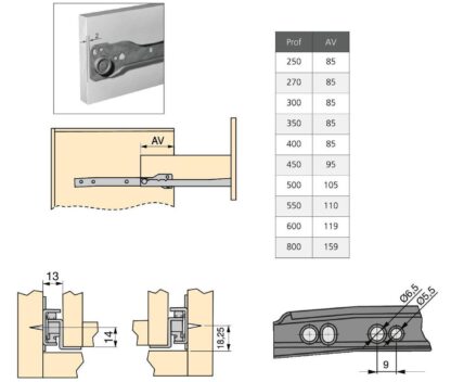 Rulleløpere, delvis forlengelse, grå metallic, RAL 9022, lakkert, 300 mm (11,9″) E.T30C.30.AL. Rulleskuffeløpere av stål med delvis uttrekk, for treskuffer, uttrekkbare hyller, treskuffer, kjøkkenmøbler, kontormøbler, stuemøbler, fra EMUCA - Bilde 6