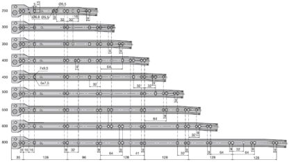 Rulleløpere, delvis forlengelse, grå metallic, RAL 9022, lakkert, 800 mm (31,5″). Styreskinner i stål med delvis uttrekk, for treskuffer, uttrekkbare hyller, treskuffer, kjøkkenmøbler, kontormøbler, stuemøbler, fra EMUCA - Bilde 5