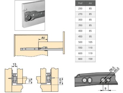 Rullesleider, delvis forlengelse, hvitmalt, RAL 9001, 400 mm (15,8 tommer). Styreskinner i stål med delvis uttrekk, for treskuffer, uttrekkbare hyller, treskuffer, kjøkkenmøbler, kontormøbler, stuemøbler, fra EMUCA - Bilde 5