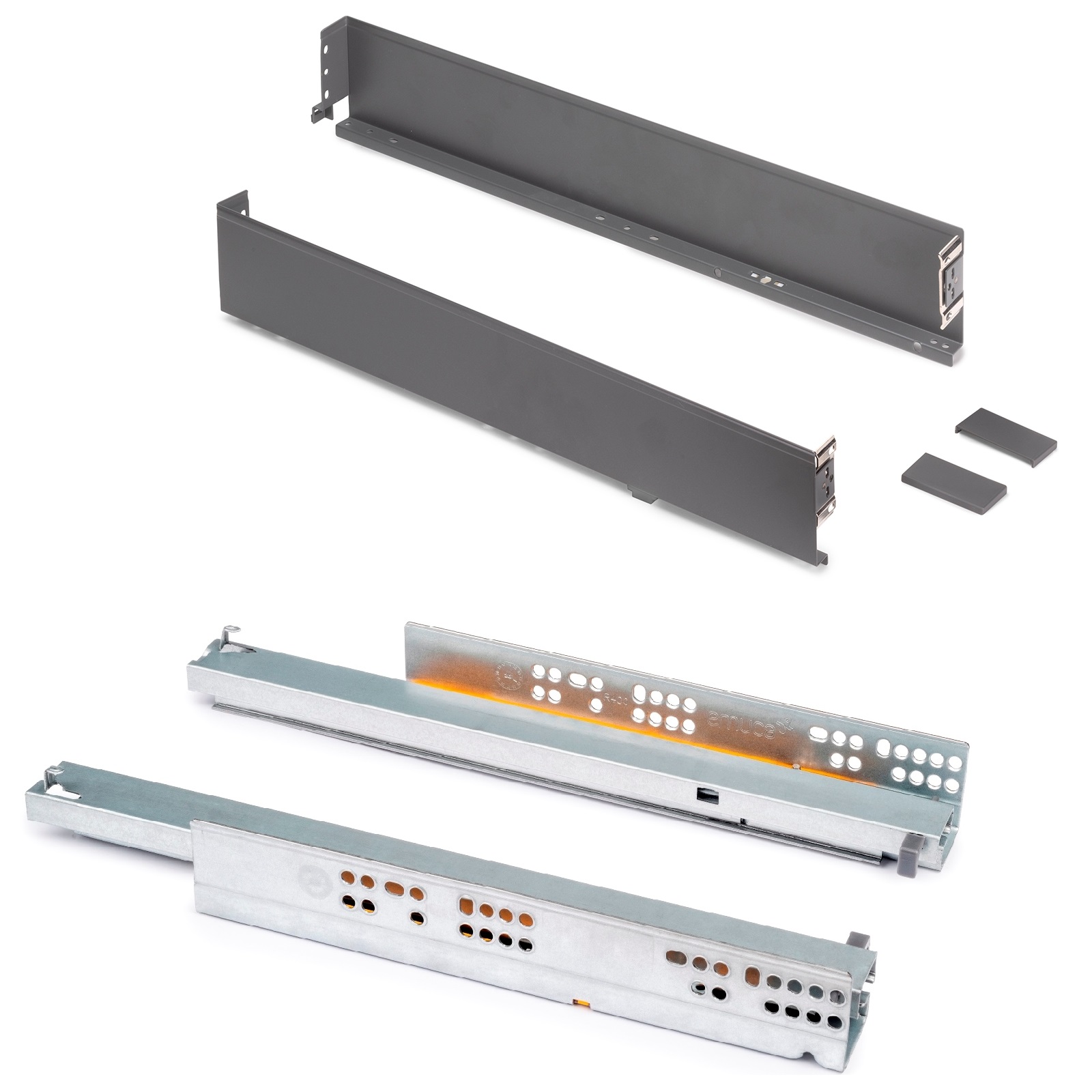 Skuffesett, med ekstra tynne rammer, høyde: 88 mm (3-15/32"), flate: antrasittgrå, 300 mm (11-13/16"), versjon: full utvidelse med myk lukking, 3275035 skuffsett for kjøkkenmøbler og mye mer, fra EMUCA