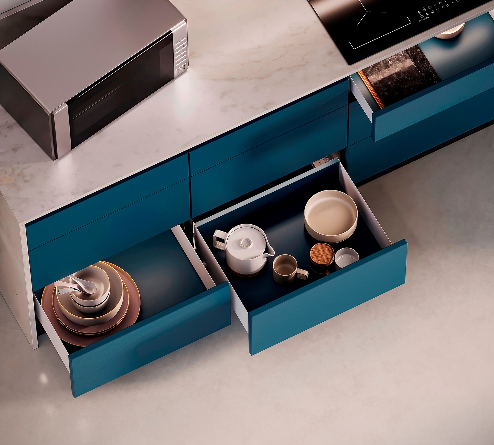 Skuffesett, med ekstra tynne rammer, høyde: 88 mm (3-15/32"), flate: hvit, 440 mm (17-21/64"), versjon: delvis forlengelse med push-to-open, 3275312 skuffsett for kjøkkenmøbler og mye mer, fra EMUCA - Bilde 9