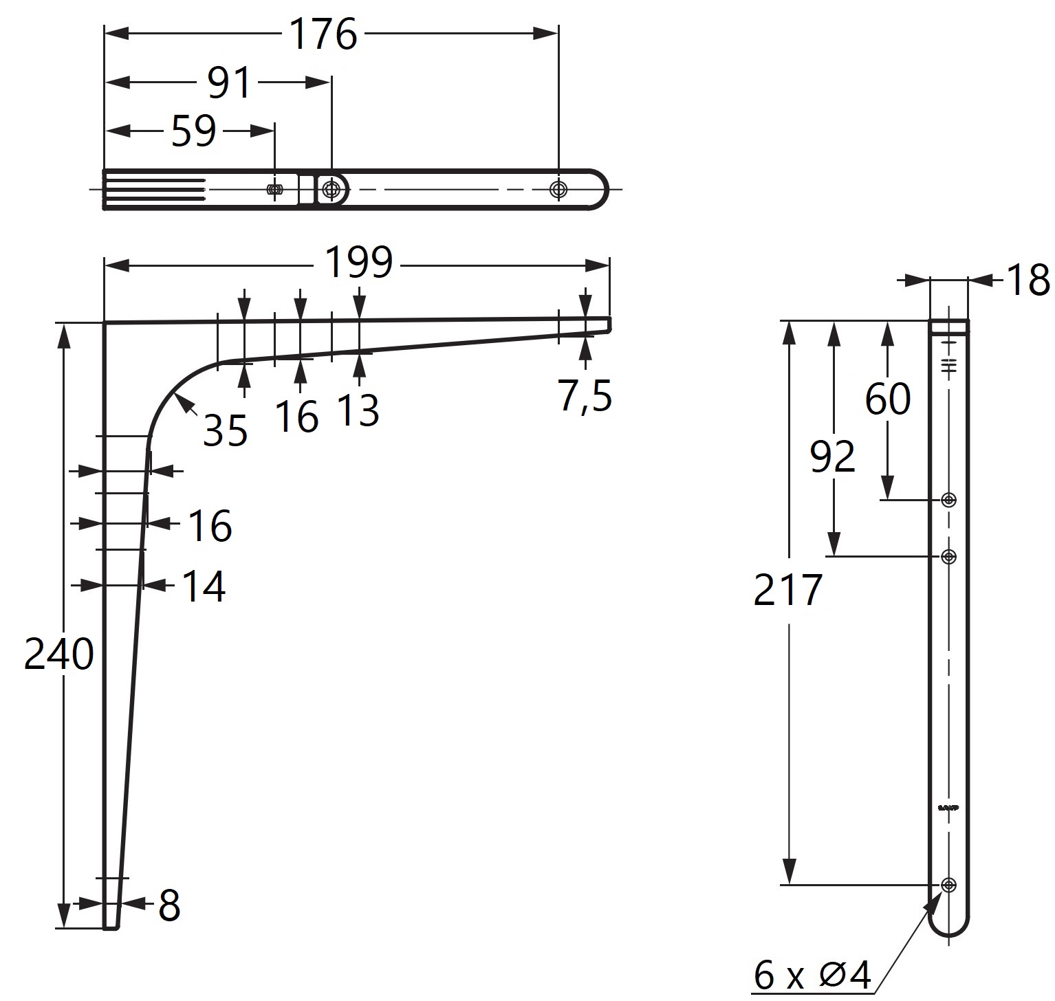 2 stk kraftig monteringsbrakett av høy kvalitet, lastekapasitet: 56 kg (124 lbs), overflate: hvit, 240 mm (9.5"), BTK-240W. Kraftige hyllebraketter for hyller, skillevegger, hyller, hyller, hjørneskjøter og mye mer, av Sugatsune / LAMP® (Japan) - Bilde 2