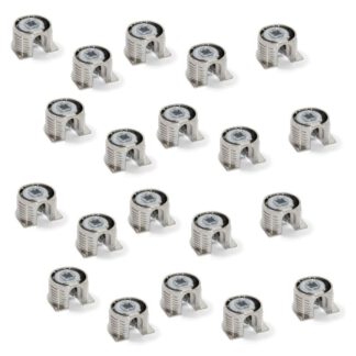 20 stykker stabil eksentrisk tilkobling ⌀20 mm med flens og klo ytre kappe for platetykkelse 16 mm (5/8"), laget av Zamak, 8470907. Robust eksentrisk kobling for møbeltilkobling og mye mer, av EMUCA
