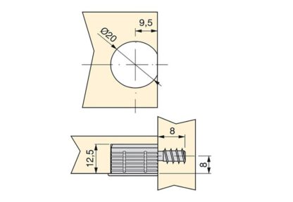 20 stykker stabil eksentrisk tilkobling ⌀20 mm med flens og klo ytre kappe for platetykkelse 16 mm (5/8"), laget av Zamak, 8470907. Robust eksentrisk kobling for møbeltilkobling og mye mer, av EMUCA - Bilde 3