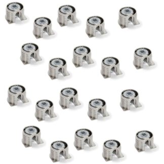 20 stykker stabil eksentrisk tilkobling ⌀20 mm med flens og klo ytre kappe for platetykkelse 19 mm (3/4"), laget av Zamak, 8070907. Robust eksentrisk kobling for møbeltilkobling og mye mer, av EMUCA