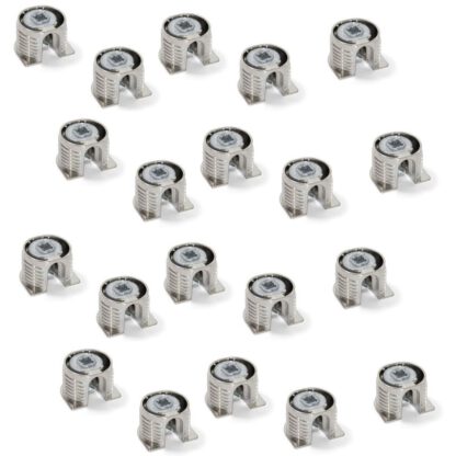 20 stykker stabil eksentrisk tilkobling ⌀20 mm med flens og klo ytre kappe for platetykkelse 19 mm (3/4"), laget av Zamak, 8070907. Robust eksentrisk kobling for møbeltilkobling og mye mer, av EMUCA