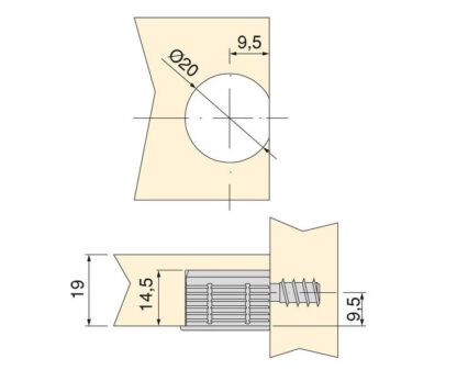 20 stykker stabil eksentrisk tilkobling ⌀20 mm med flens og klo ytre kappe for platetykkelse 19 mm (3/4"), laget av Zamak, 8070907. Robust eksentrisk kobling for møbeltilkobling og mye mer, av EMUCA - Bilde 3