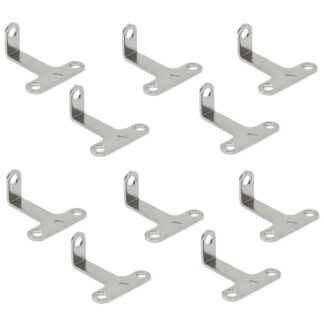 10 stk stabil vinkelkontakt, T-formet, med tre tilkoblingshull laget av robust stål, Overflate: forniklet, 43 mm (1,7") 8030907. Monteringsbrakett E.FB.32 for hylle, bokhylle, bord, skap og mye mer, av EMUCA