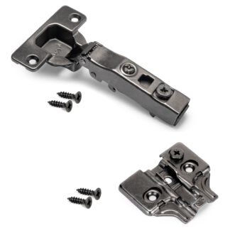 Kopphengsel, soft-close, clip-on montering, 3D justerbar, inkl. monteringsplate, overflate: svart nikkel, versjon: utenpåliggende, 1040052. grytehengsel for møbler, skap og mye mer, av EMUCA