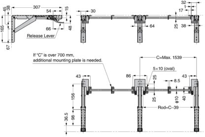 Praktisk koblingsstang, versjon: for tre sammenleggbare braketter, EB-907561 og EB-907572. Enhånds tilkoblingsspak for Robust Soft by ROCA og EB-DA sammenleggbar konsoll, fra Sugatsune / LAMP® (Japan) - Bilde 3